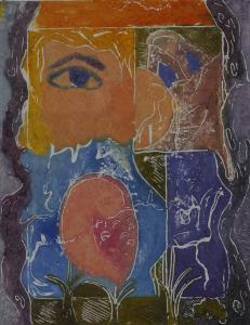 Materno. Claudia Esmeralda Guerrero Medrano. Técnica: Mixta (xilografía - colagraf), 2007.